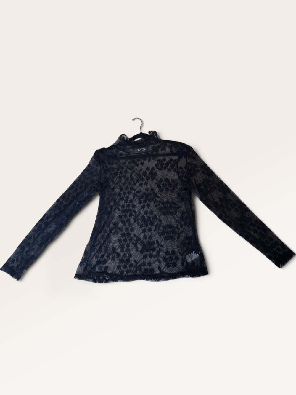 Maurices Black Floral Lace Mesh Long Sleeve Top | Large